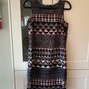 Jessica Black and Pink Geometric Sleeveless Midi Dress